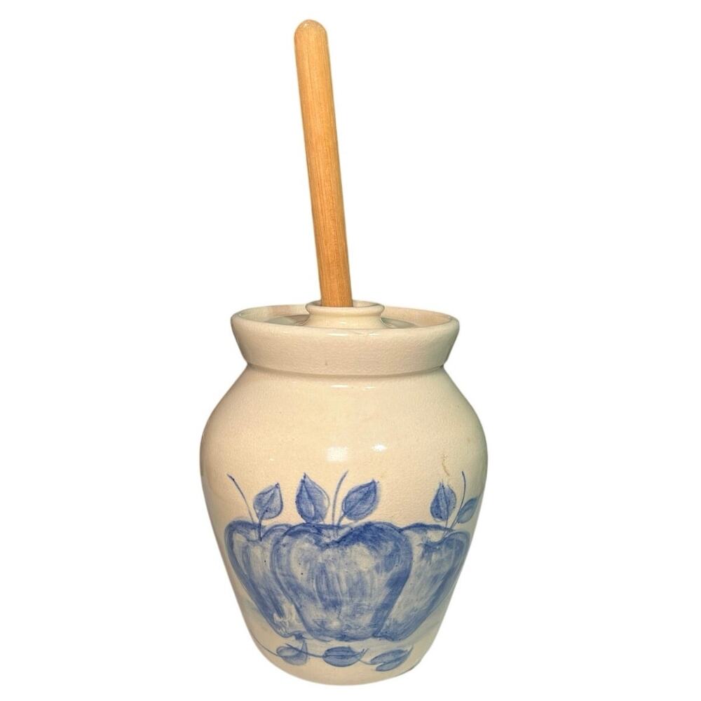 Vintage Casey Pottery Hand-Turned Stoneware Crock – Blue Apple Design